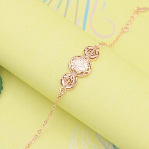 "Rose Gold Bracelet with Dual Leaf & Coin Pattern, XPBL1083 - Picture 6 of 12